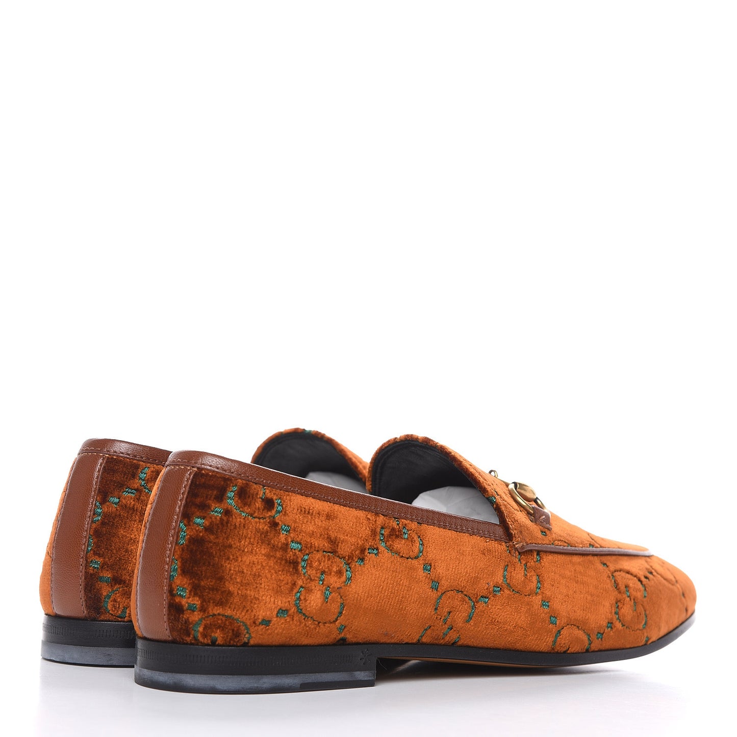 Velvet GG Monogram Horsebit Womens Jordaan Loafers 38.5 Cognac Green