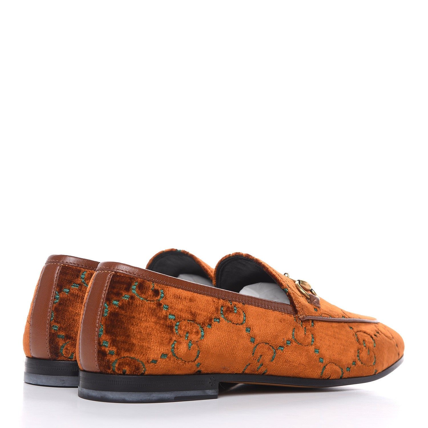 Gucci Velvet GG Monogram Horsebit Womens Jordaan Loafers 38.5 Cognac Green 4 of 11
