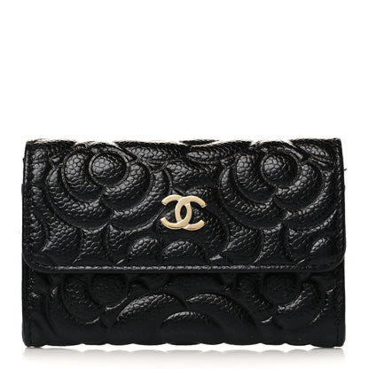 Chanel Caviar Camellia Embossed Card Holder Wallet Black 1 of 8