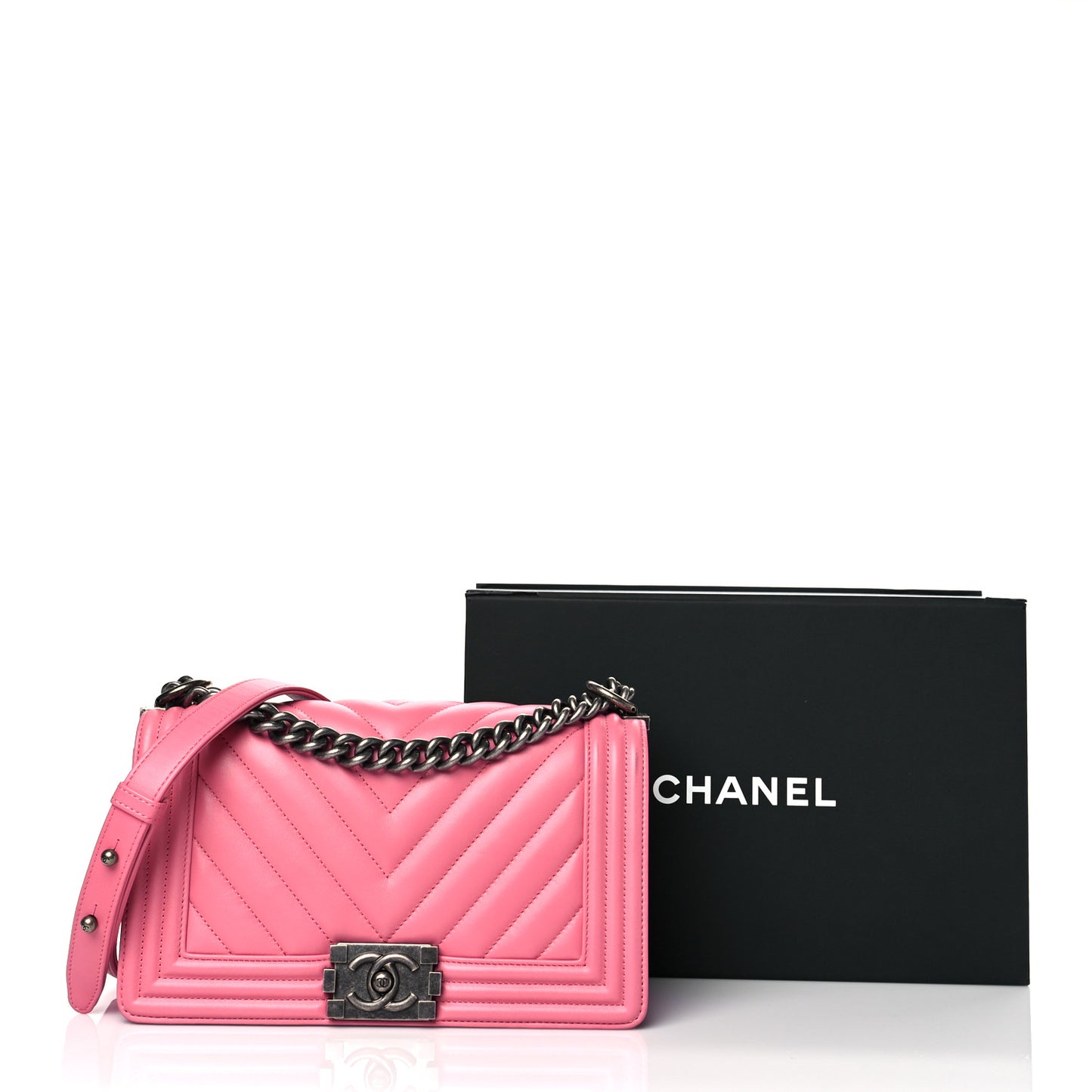 Calfskin Chevron Quilted Medium Boy Flap Pink