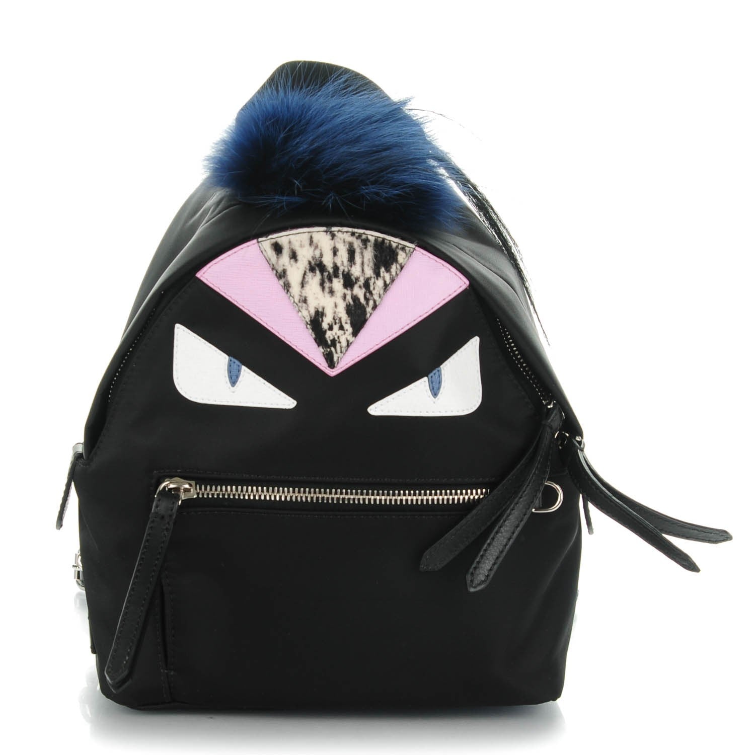 Fendi Nylon Vitello Fox Goat Fur Monster Eyes Mini Backpack Black Multicolor Sky 3 of 8