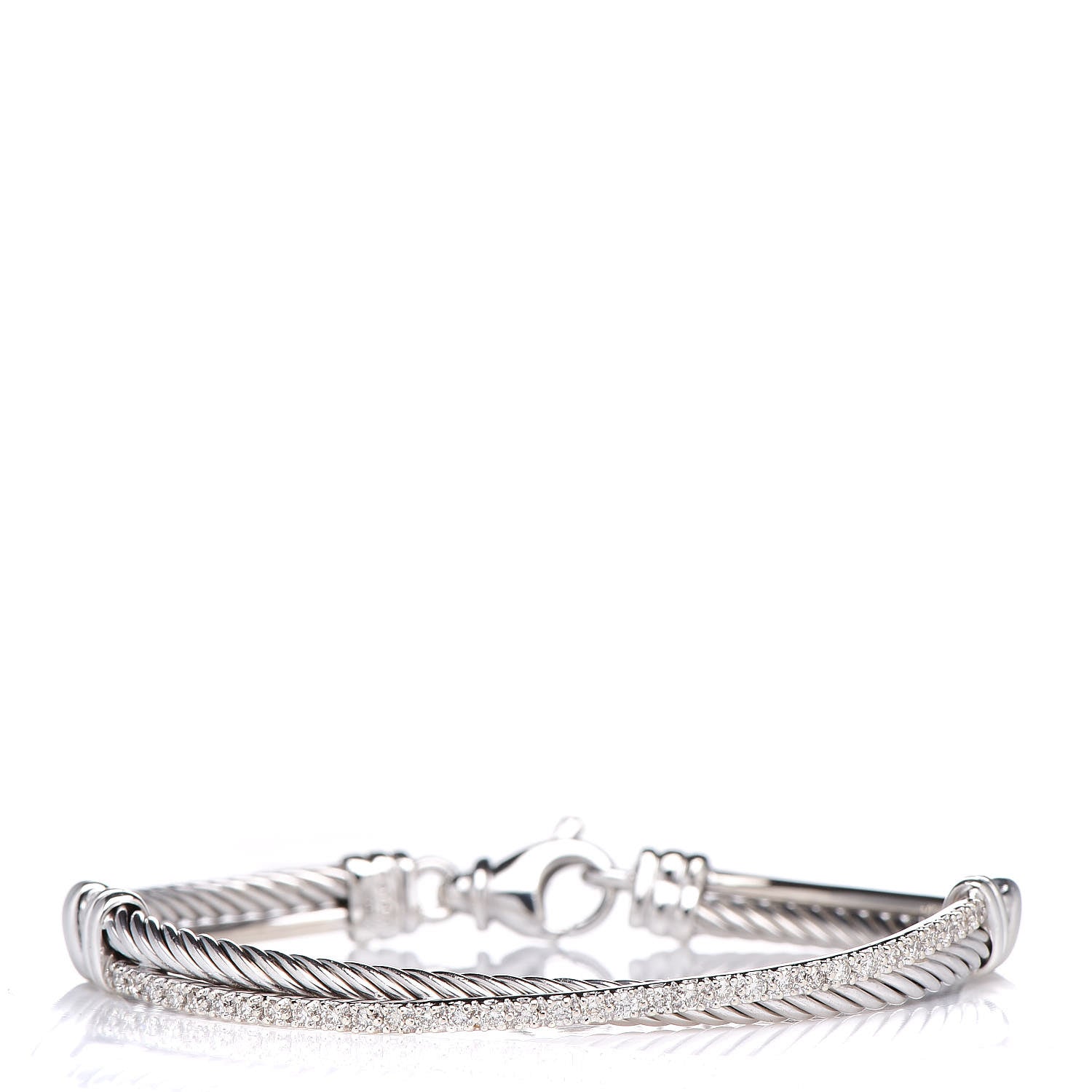David Yurman Sterling Silver 14K White Gold Diamond 3mm Crossover Bracelet 1 of 4