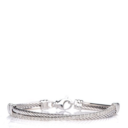 David Yurman Sterling Silver 14K White Gold Diamond 3mm Crossover Bracelet 1 of 4