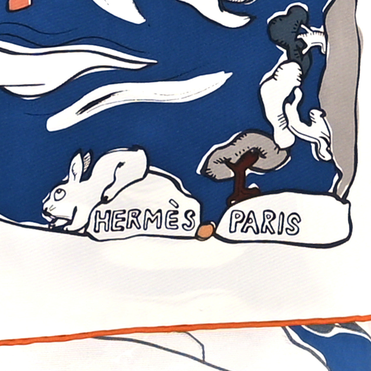Hermes Silk Mille Et Un Lapins Scarf 90 White Marine Kaki 1453551