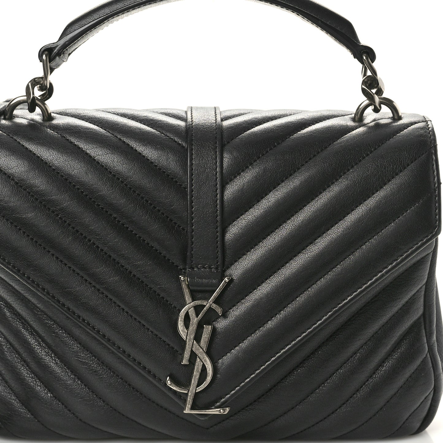 Sheepskin Matelasse Chevron Monogram Medium College Bag Black