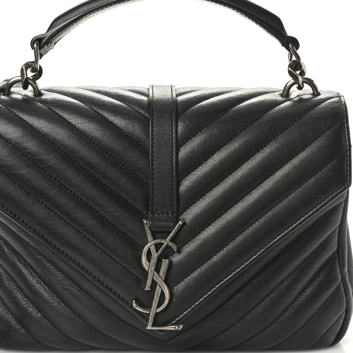 Saint Laurent Sheepskin Matelasse Chevron Monogram Medium College Bag Black 9 of 11