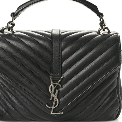Saint Laurent Sheepskin Matelasse Chevron Monogram Medium College Bag Black 9 of 11
