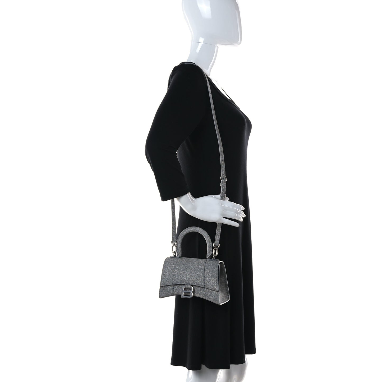 Glitter Fabric Hourglass Top Handle Bag XS Grey