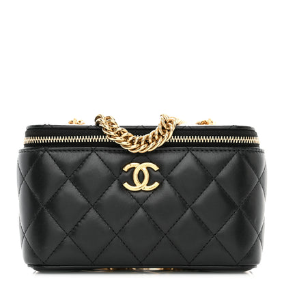 Chanel Lambskin Enamel Quilted Logo Small Vanity Case With Chain Black 1 of 11