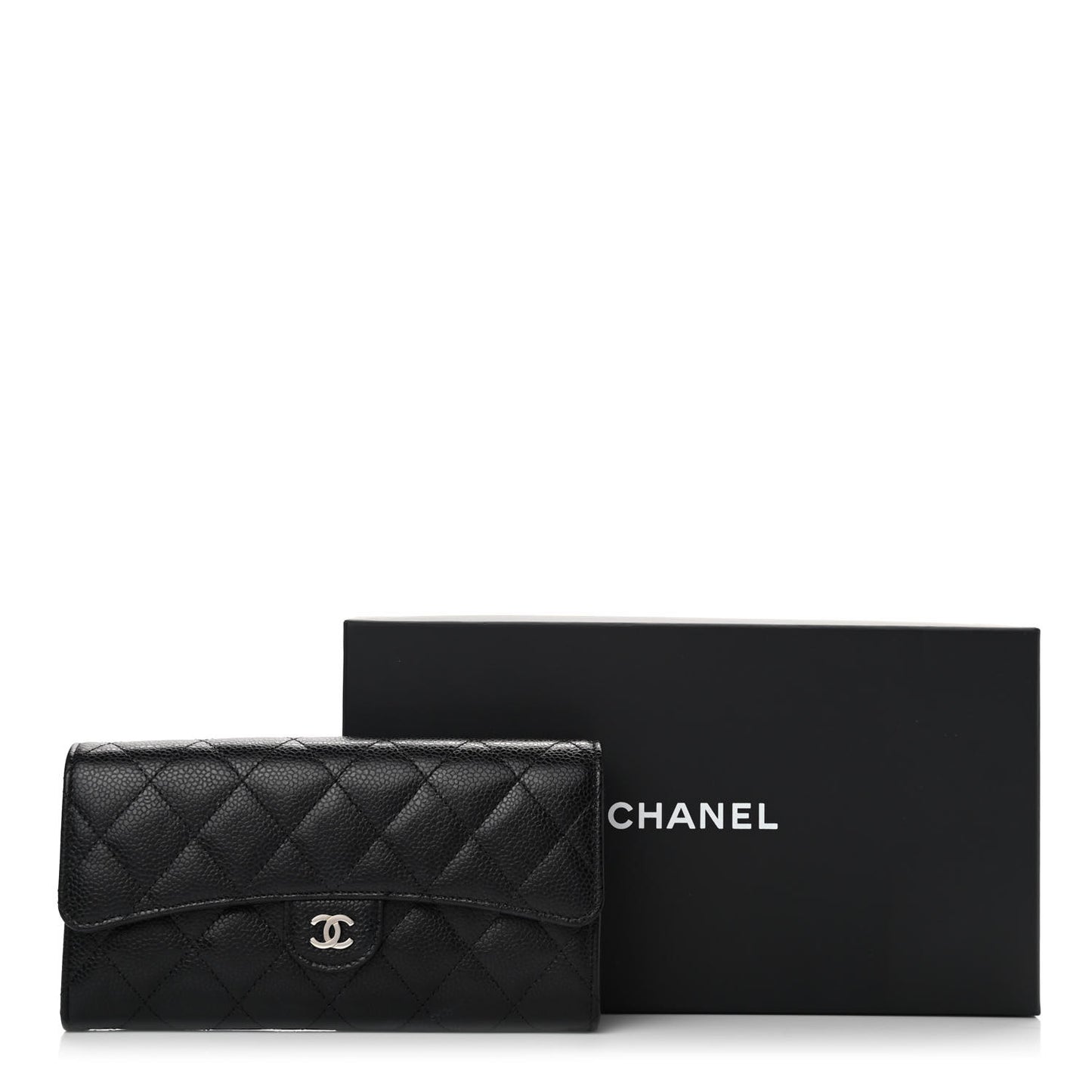 Caviar Quilted Large Gusset Flap Wallet Black