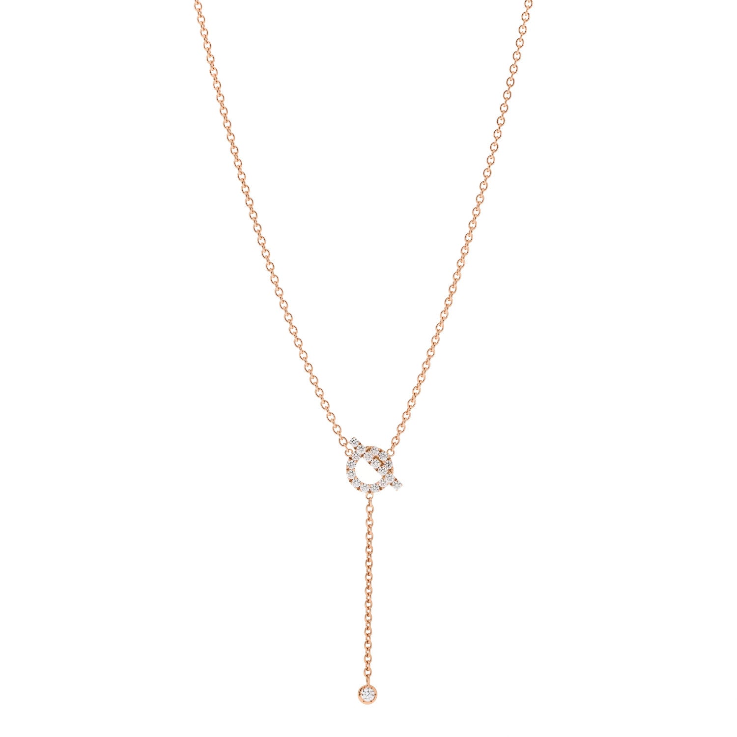Hermes 18K Rose Gold Diamond Finesse Lariat Necklace 1 of 6