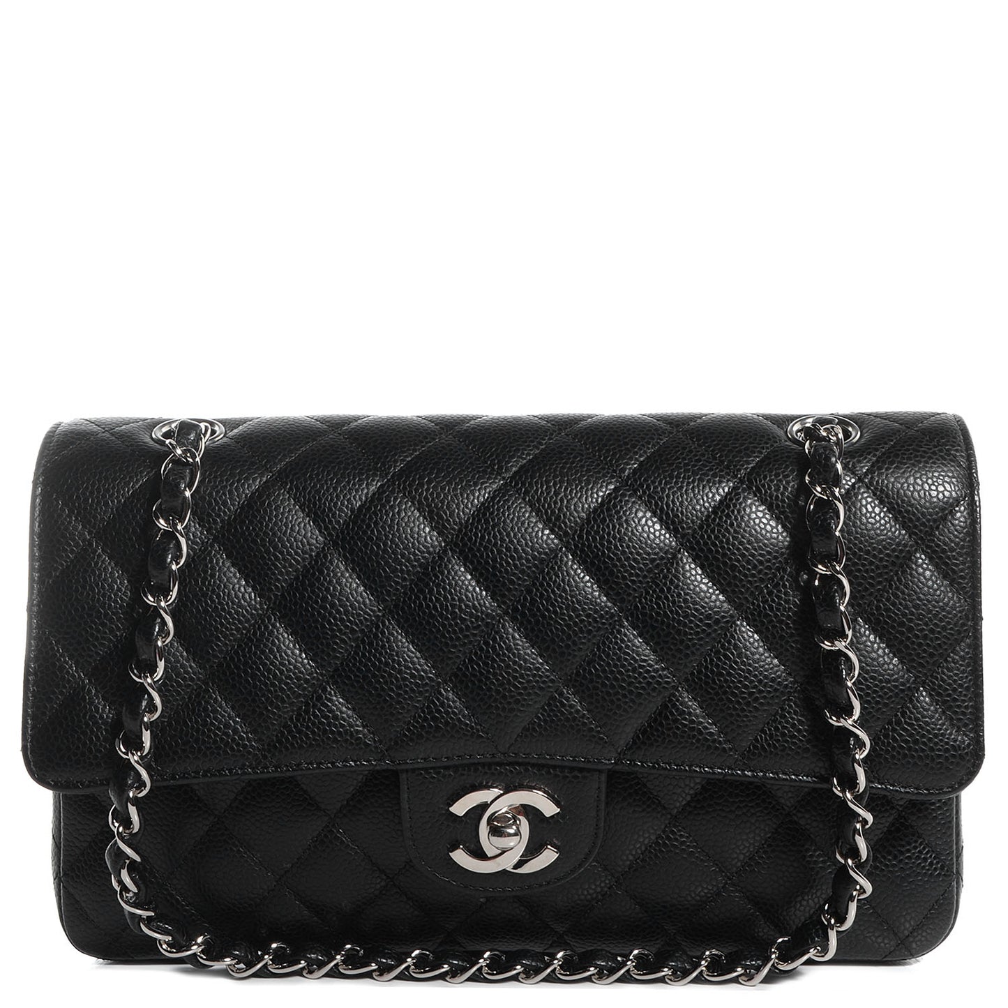 Caviar Quilted Medium Double Flap Black
