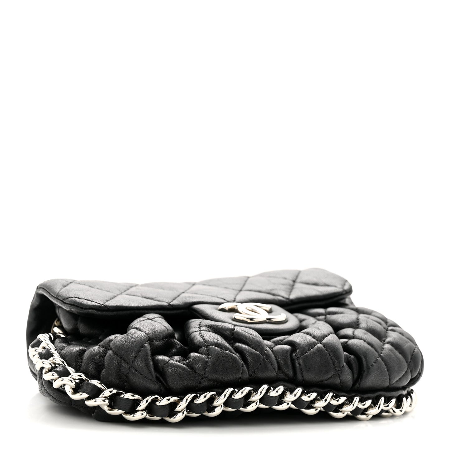 Washed Lambskin Quilted Mini Chain Around Flap Black
