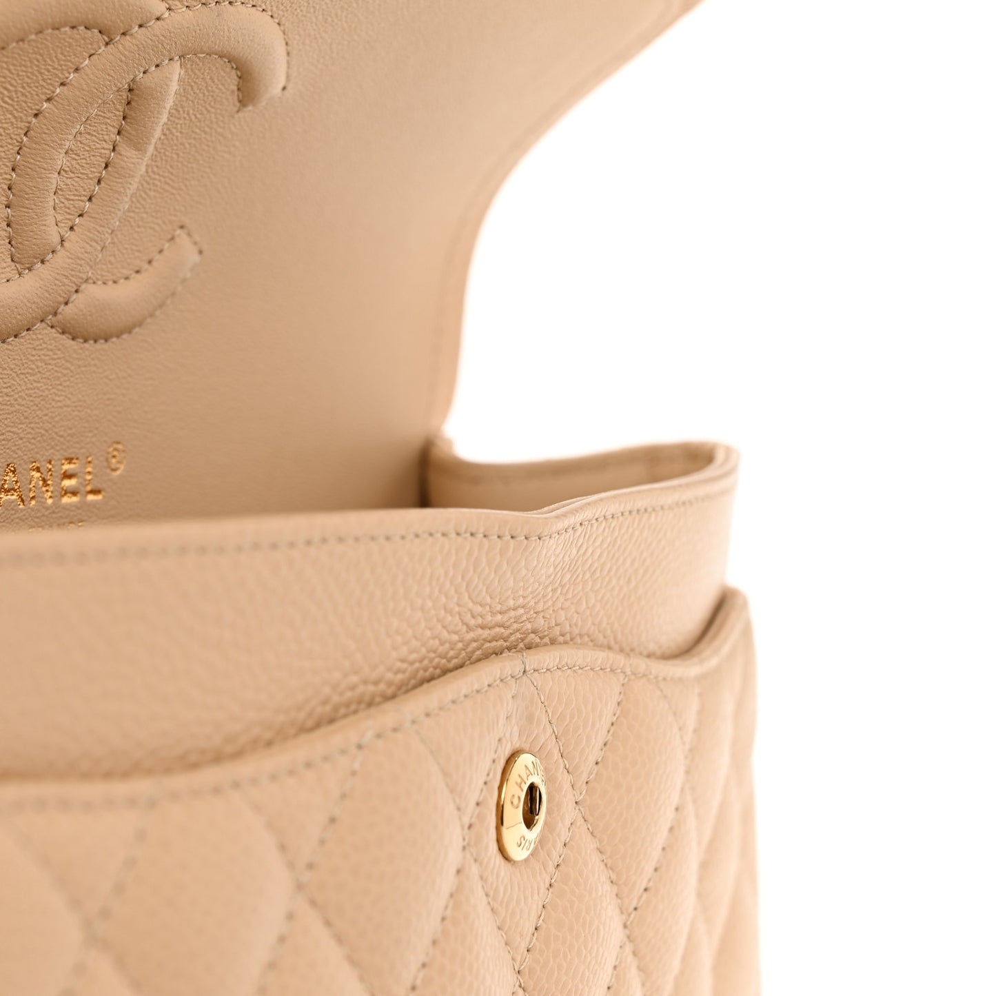 Caviar Quilted Small Double Flap Beige