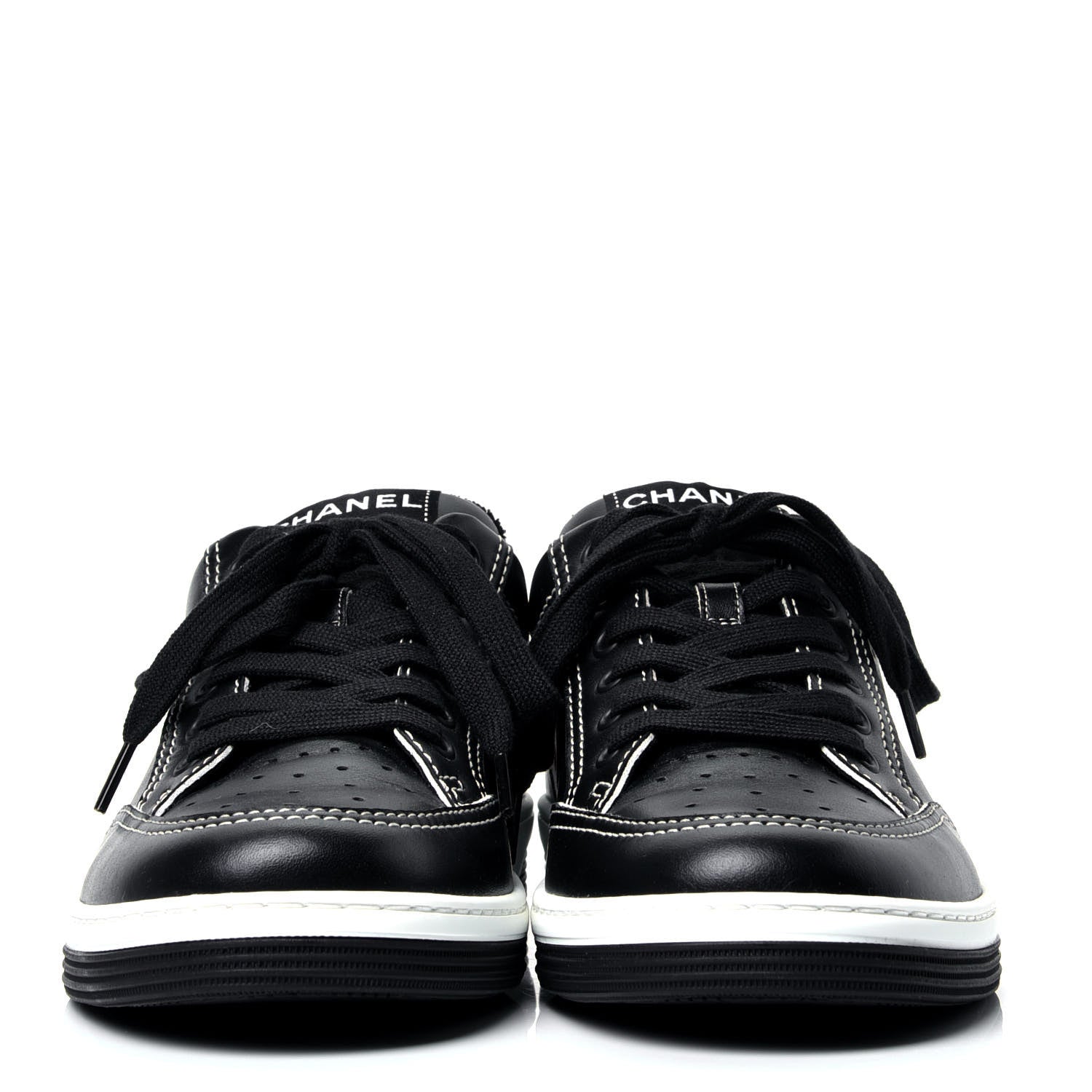 Chanel Calfskin Womens Logo Sneakers 38 Black White 2 of 13