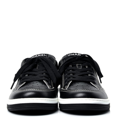 Chanel Calfskin Womens Logo Sneakers 38 Black White 2 of 13