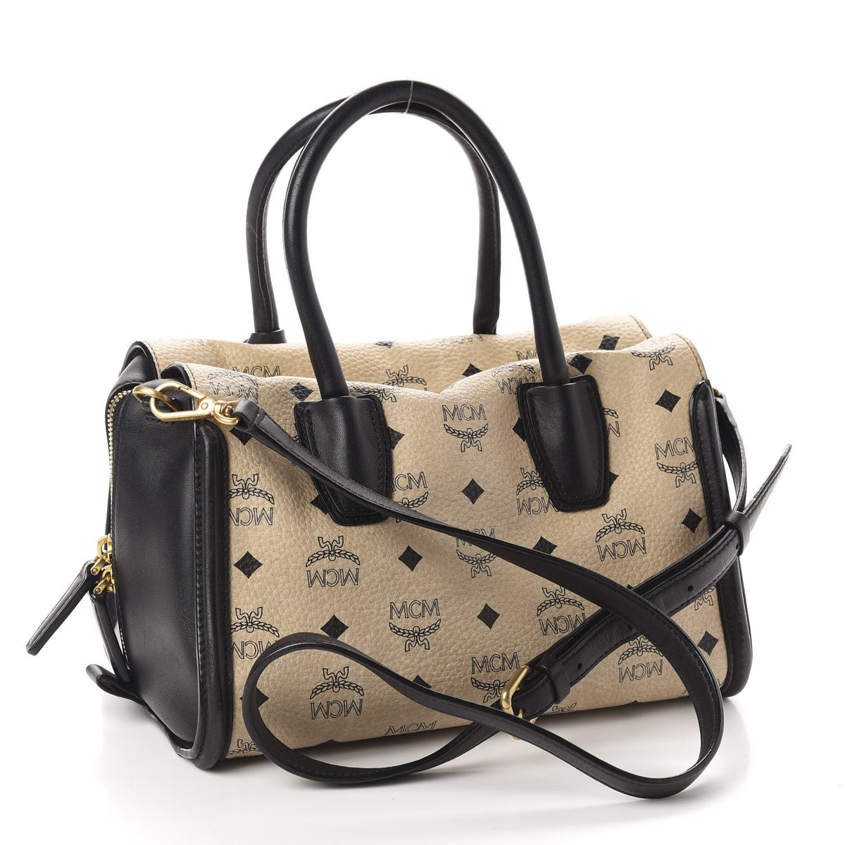 MCM Visetos Top Handle Satchel Beige 3 of 12