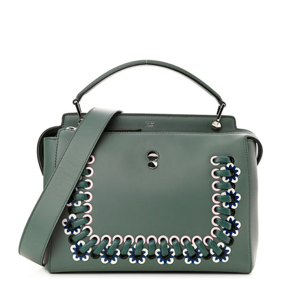 Fendi Vitello Baltico Shiny Nappa Lace Up Floral Dotcom Satchel Malachite 1 of 11