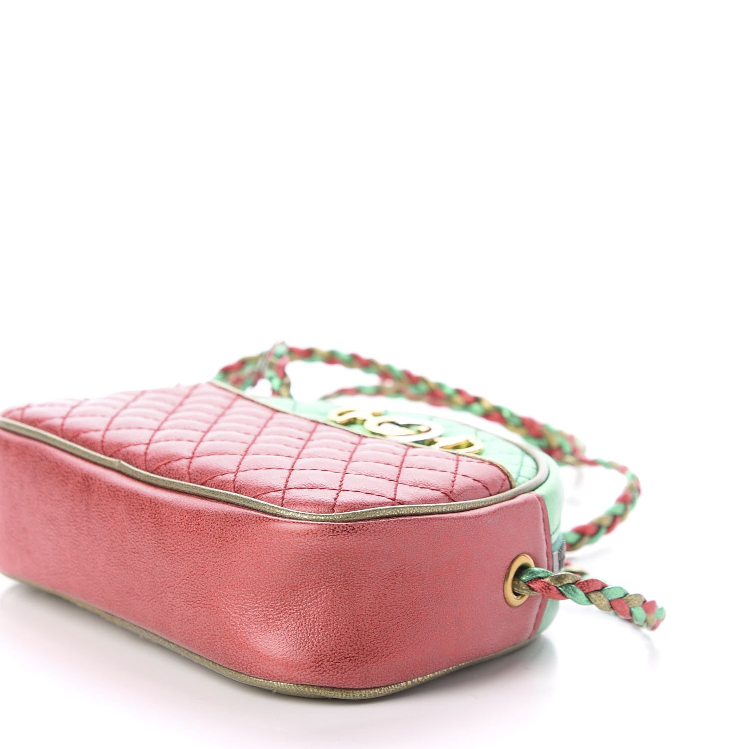 Gucci Laminated Nappa Trapuntata Mini Zumi Dome Shoulder Bag Rosso Jasmine Green Rame 7 of 10