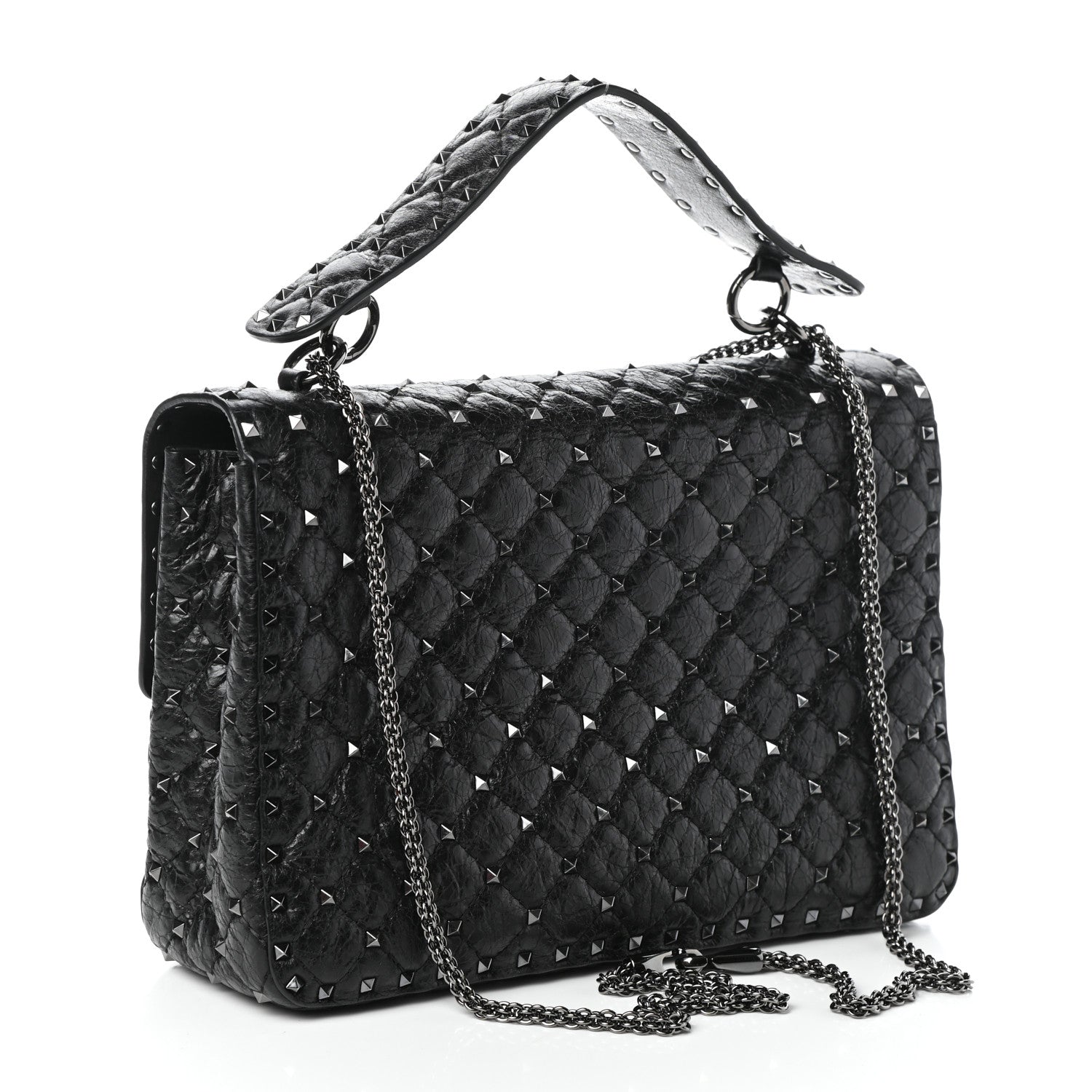 Valentino Garavani Craquele Nappa Large Rockstud Spike Shoulder Bag Black 3 of 9