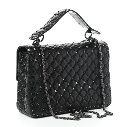 Valentino Garavani Craquele Nappa Large Rockstud Spike Shoulder Bag Black 3 of 9