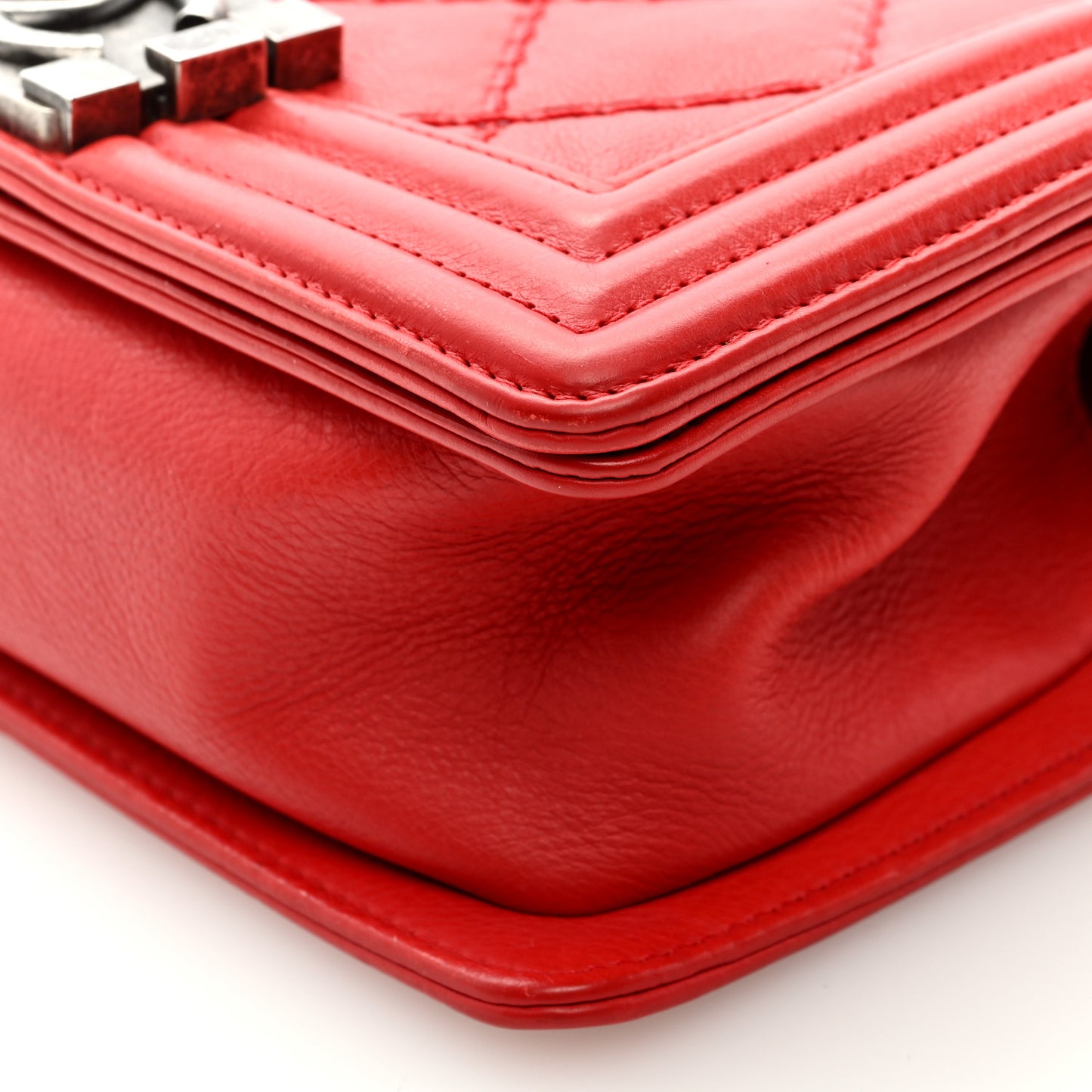 Calfskin Double Stitch Small Boy Flap Red