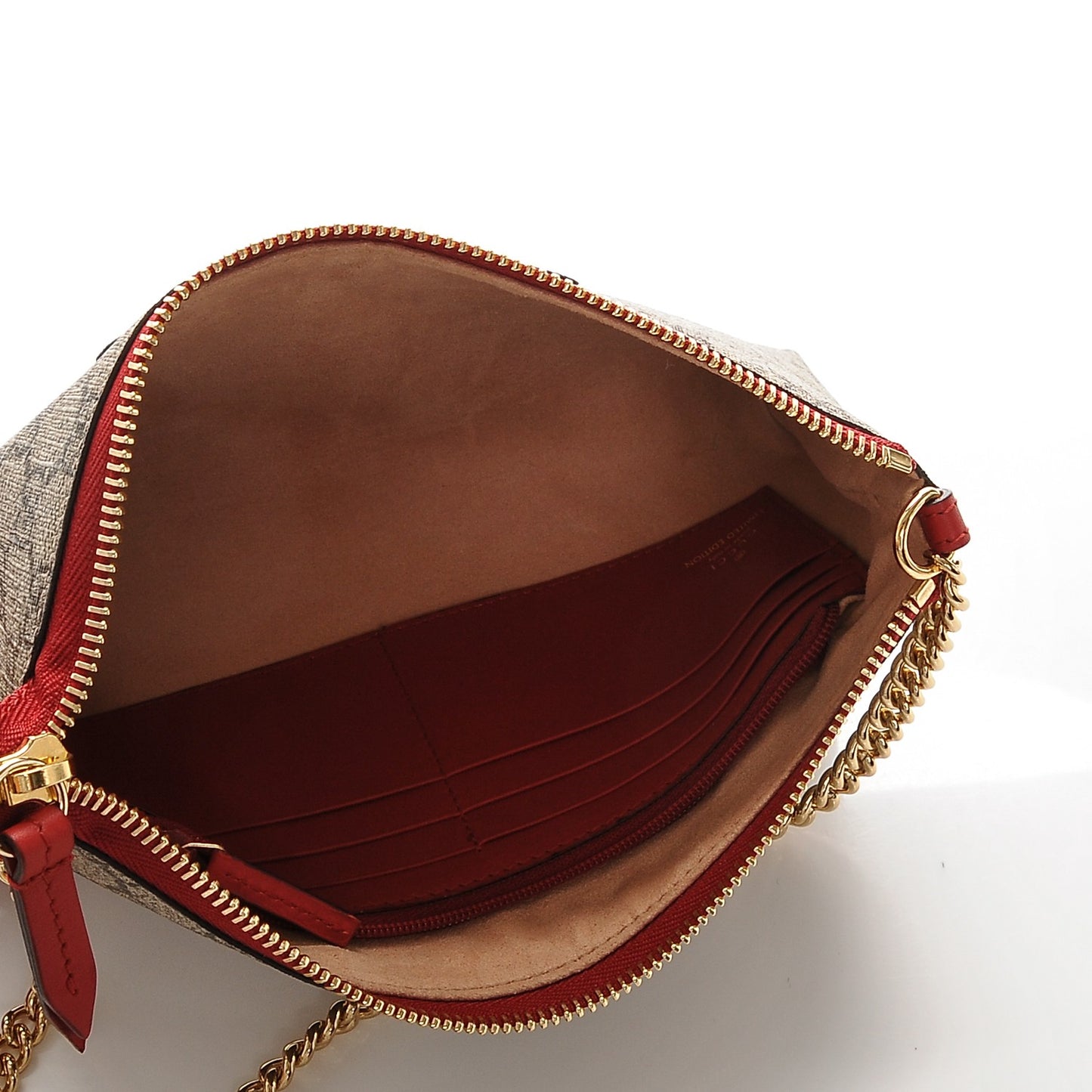 GG Supreme Monogram Kingsnake Heart Embroidered Chain Wrist Wallet Red