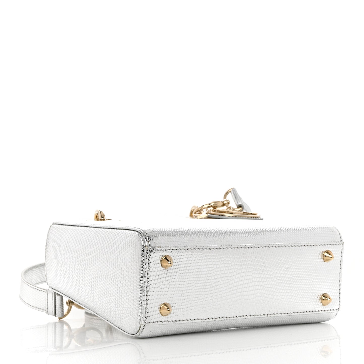 Metallic Lizard Mini Lady Dior Silver