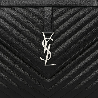 Saint Laurent Grain De Poudre Textured Mixed Matelasse Large Triquilt Monogram Satchel Black 8 of 10