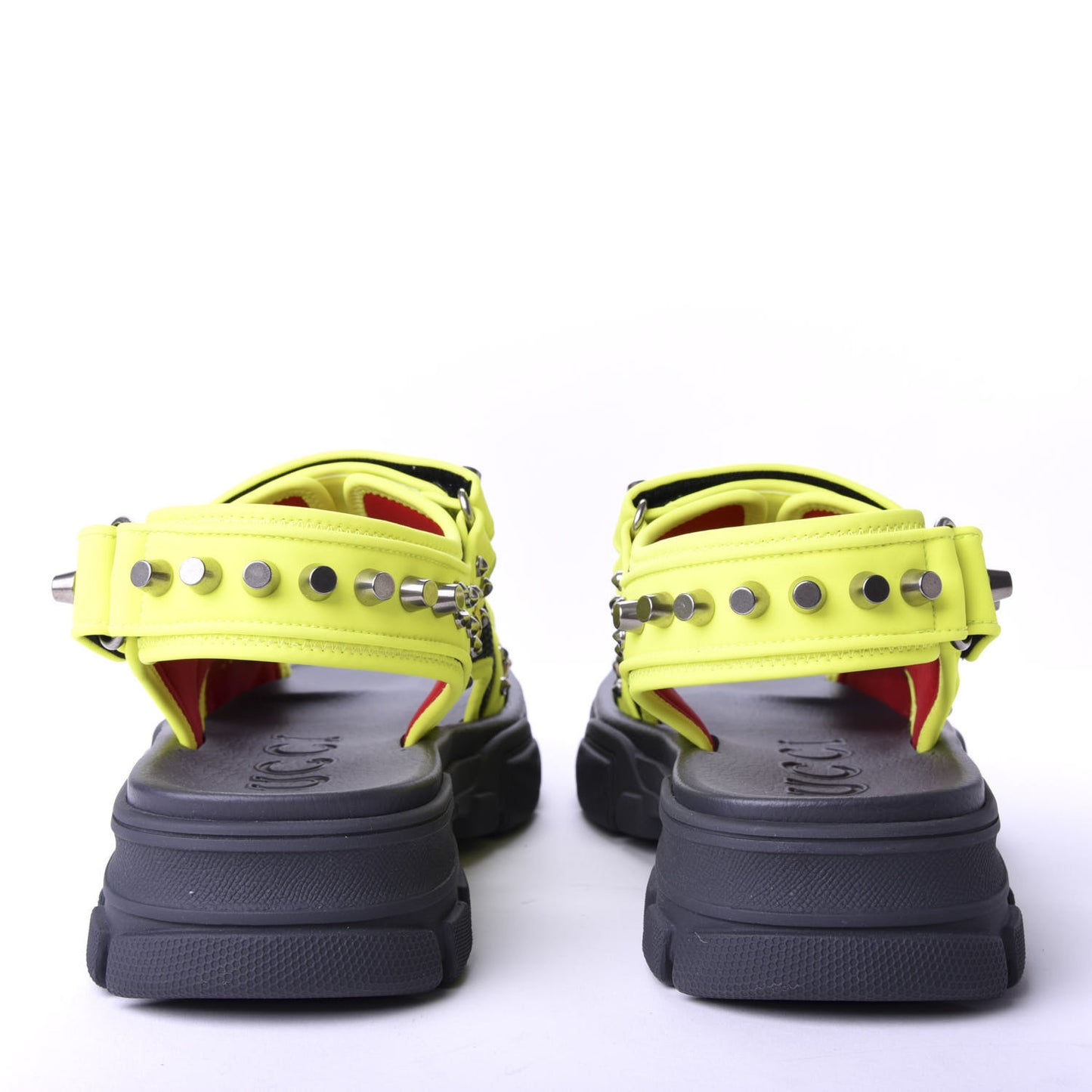 Technical Canvas Calfskin Studded Mens Aguru Sandals 7 Neon Yellow