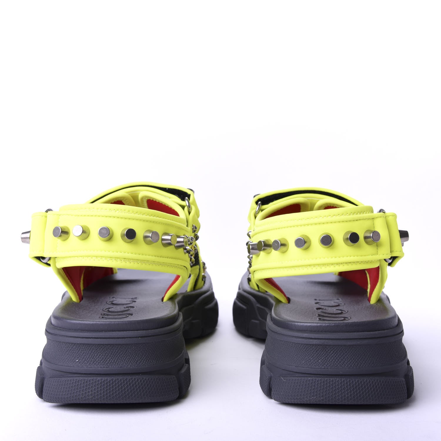 Gucci Technical Canvas Calfskin Studded Mens Aguru Sandals 7 Neon Yellow 6 of 9