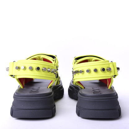 Gucci Technical Canvas Calfskin Studded Mens Aguru Sandals 7 Neon Yellow 6 of 9