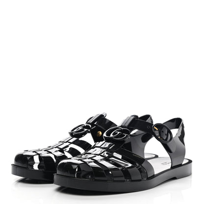 Gucci Shiny Rubber Double G Buckle Strap Sandals 40 Black 6 of 16