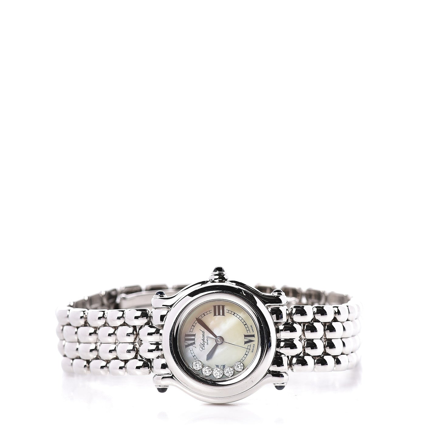 Stainless Steel 5 Diamond Mother of Pearl 26mm Happy Sport Quartz Watch