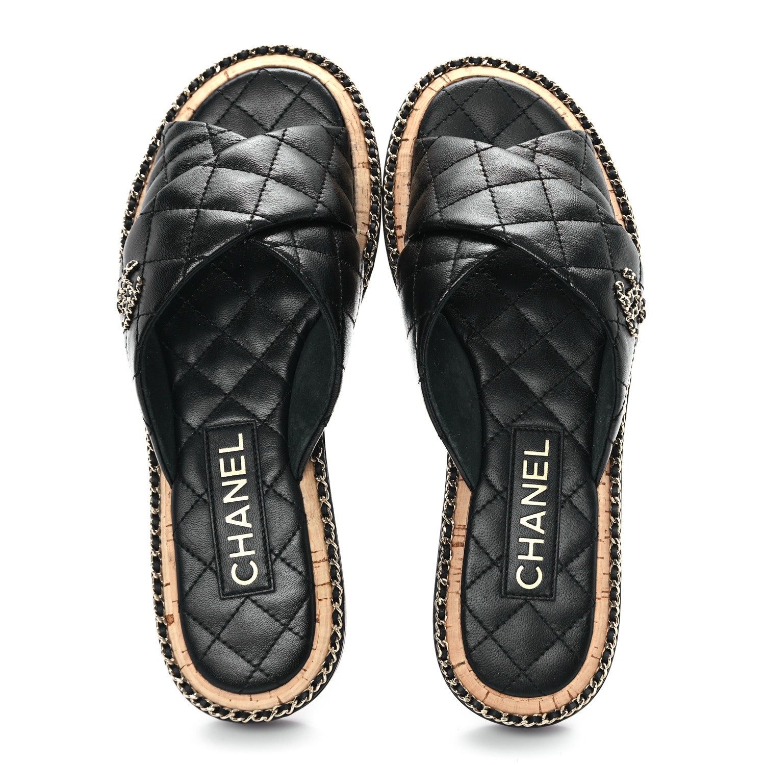 Chanel Lambskin Quilted Chain CC Sandals 38 Black 2 of 10