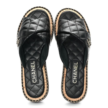 Chanel Lambskin Quilted Chain CC Sandals 38 Black 2 of 10