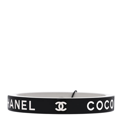 Chanel Resin Logo Bangle Bracelet Black White 1 of 5