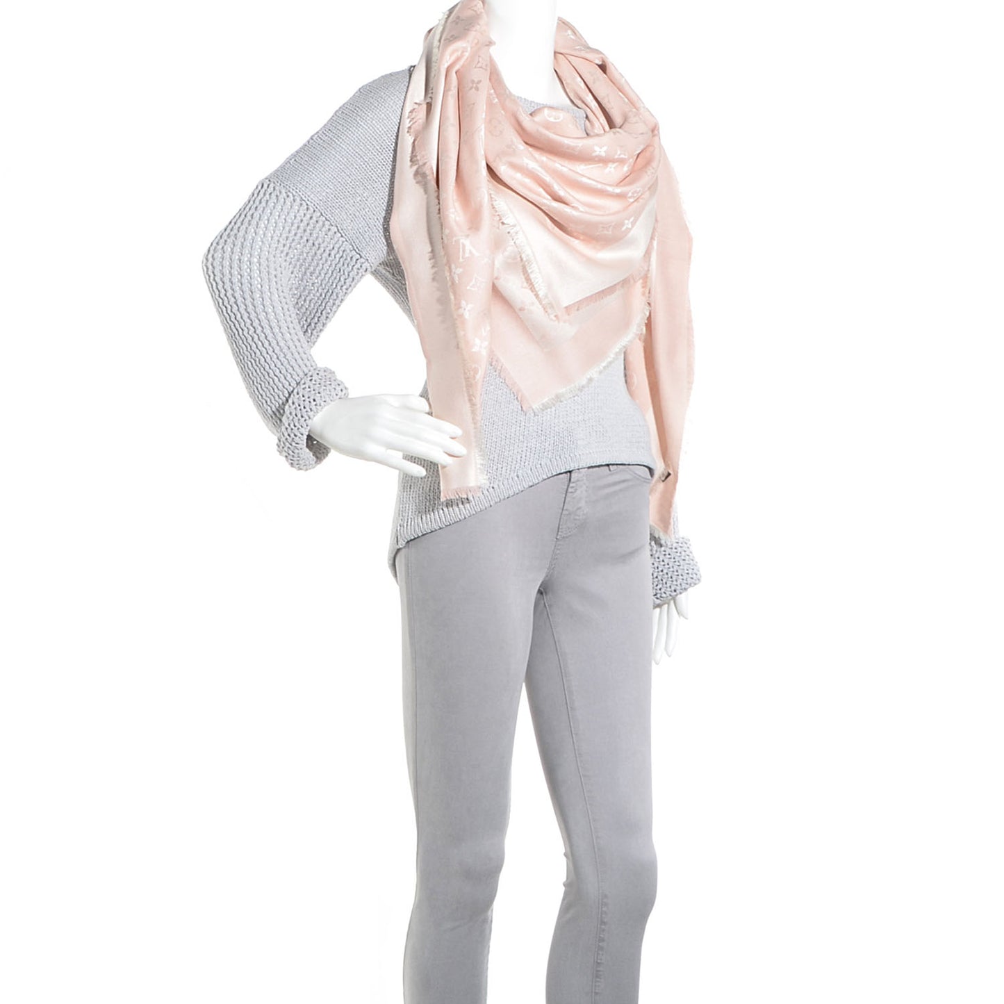 Silk Wool Monogram Denim Shawl Rose
