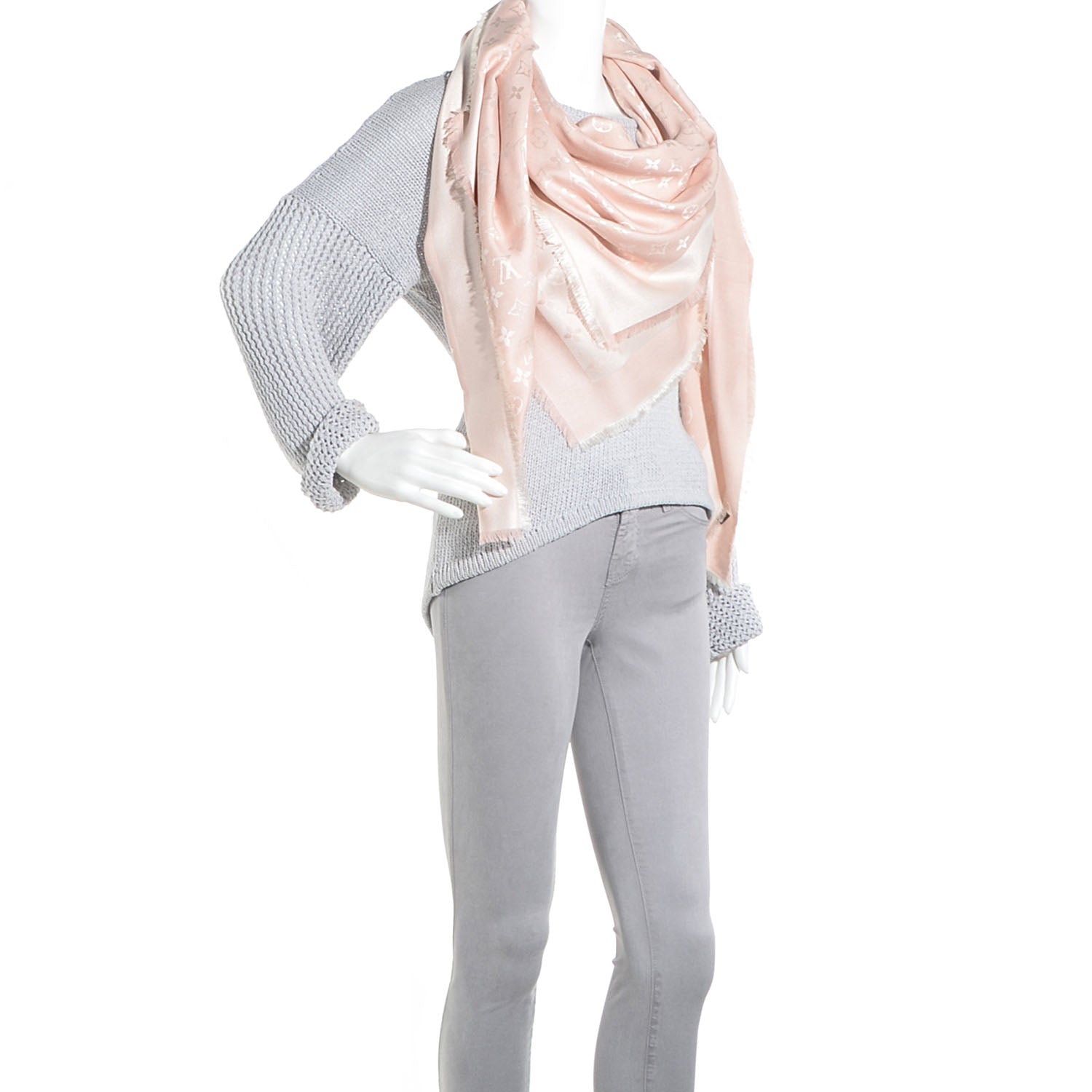 Louis Vuitton Silk Wool Monogram Denim Shawl Rose 2 of 5
