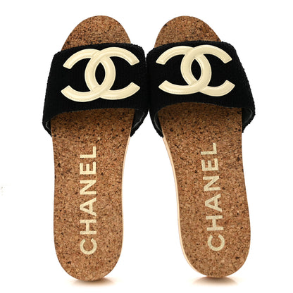 Chanel Tweed Cork CC Mule Sandal 38 Black 2 of 10