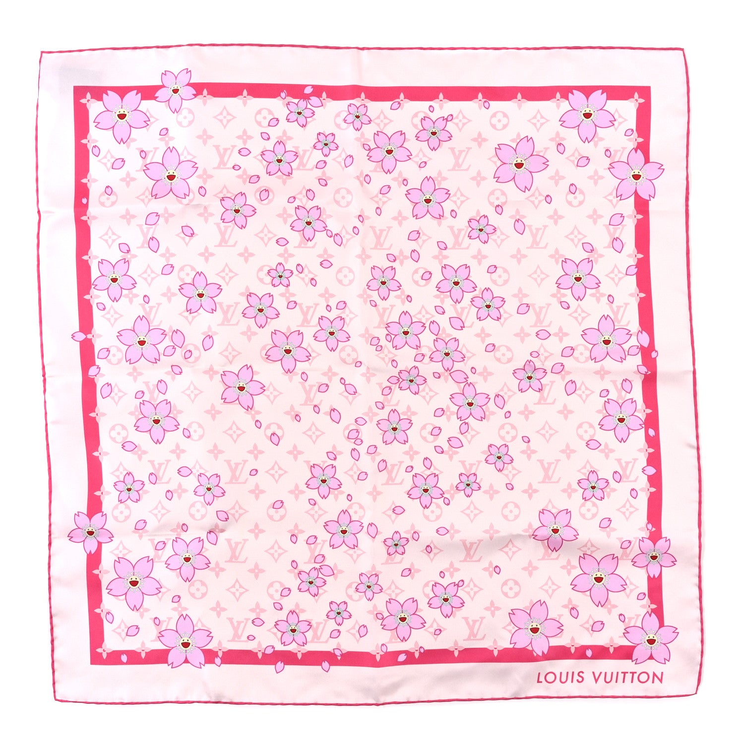 Louis Vuitton LV X TM Silk Monogram Cherry Blossom Square 70 Scarf Pink 1 of 3