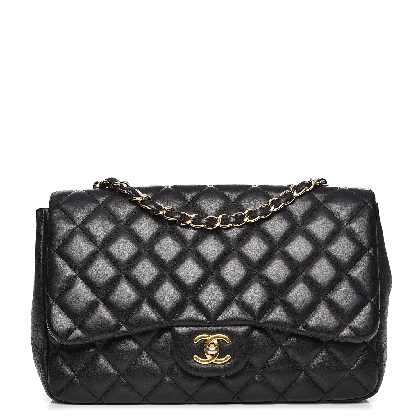 Lambskin Quilted Jumbo Single Flap Black