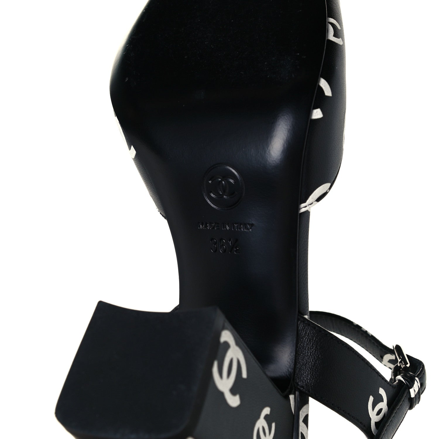 Chanel Printed Lambskin CC Sandals 36.5 Black White 8 of 11