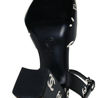 Chanel Printed Lambskin CC Sandals 36.5 Black White 8 of 11