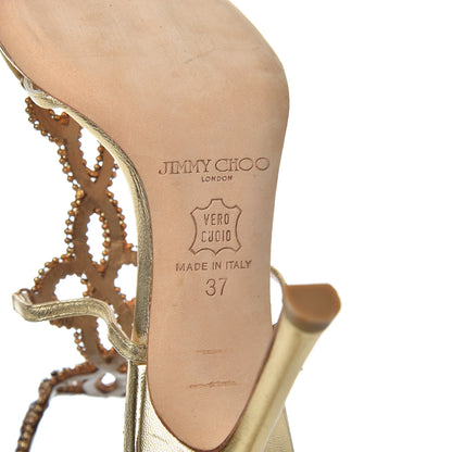 Jimmy Choo Metallic Calfskin Crystal Sandals 37 Gold 7 of 9