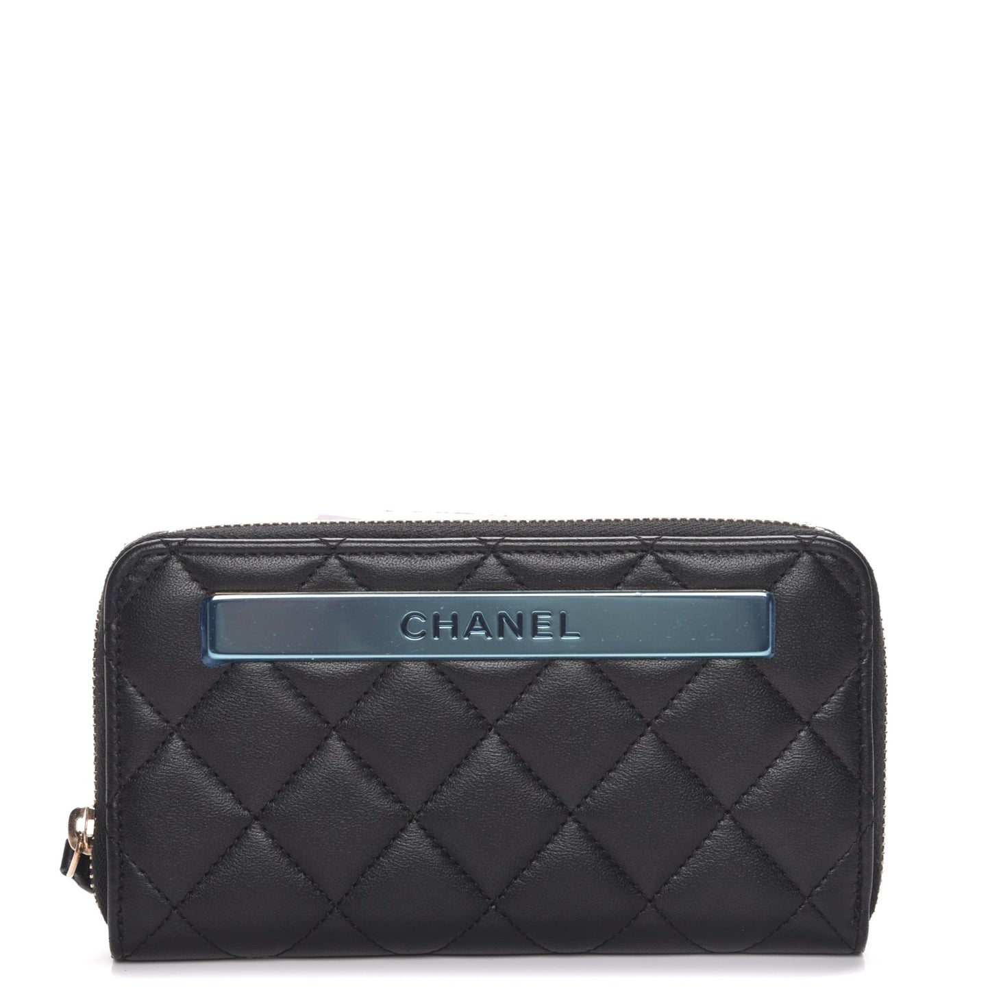 Lambskin Quilted Small Trendy CC Zip Around Wallet Black