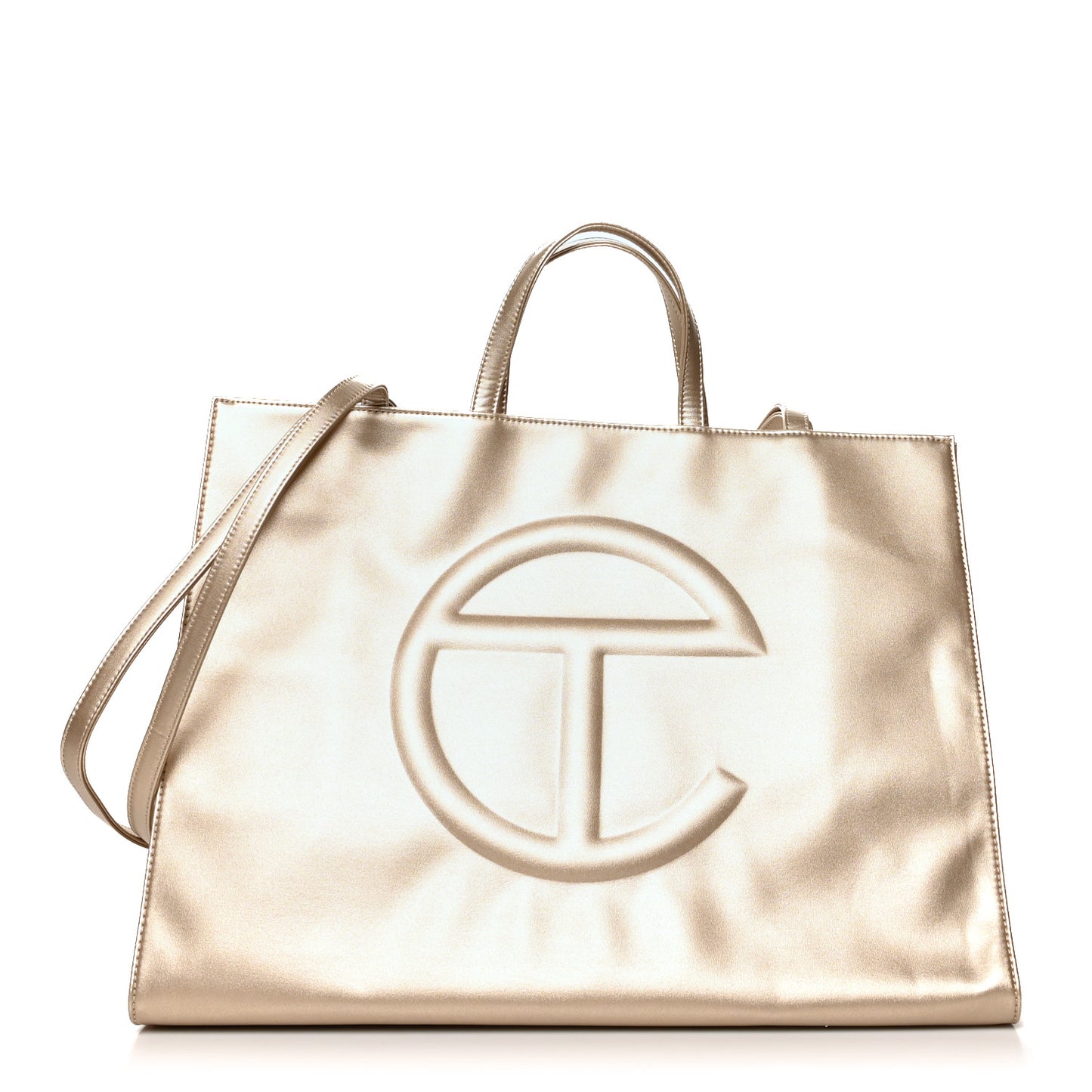 Metallic Vegan Leather Large Shopping Bag Gold