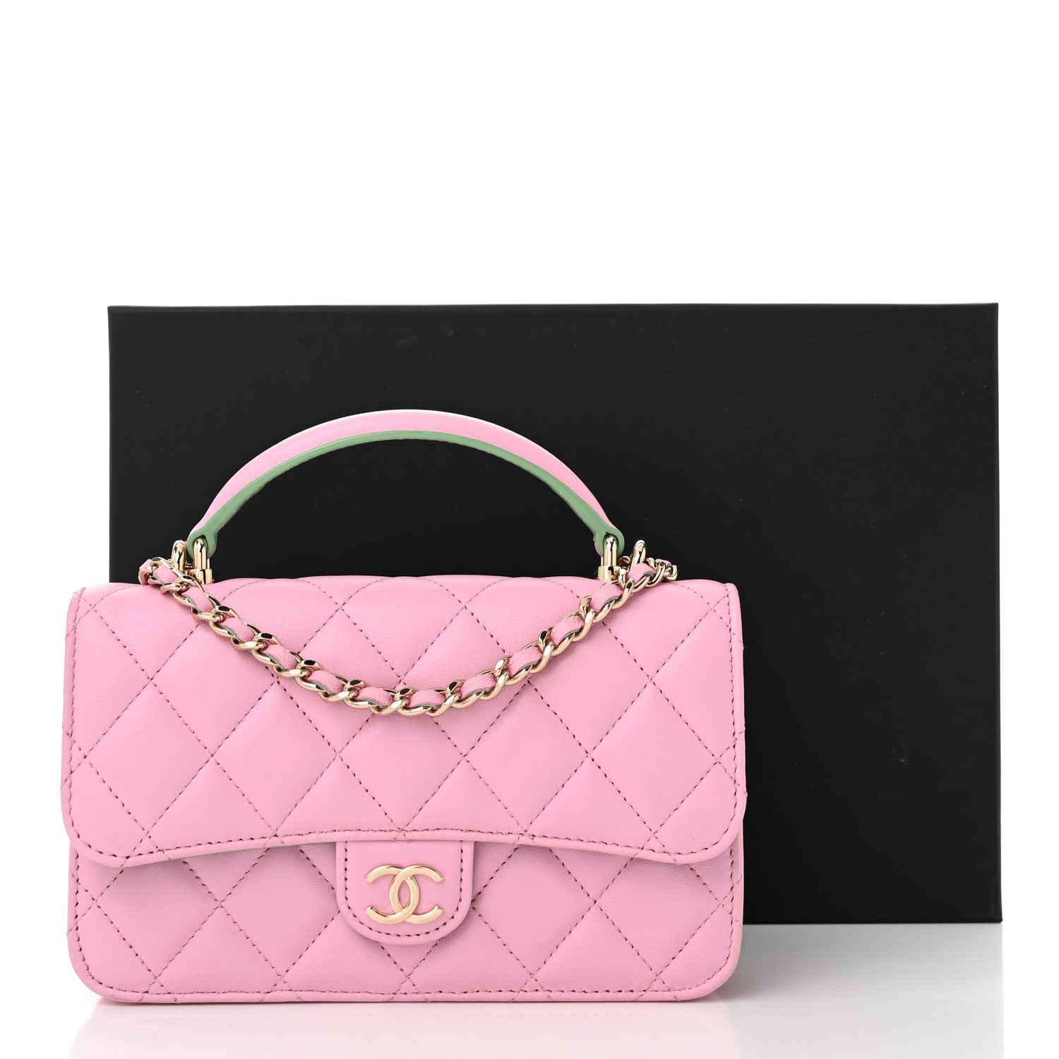 Chanel Lambskin Quilted Flap Phone Holder With Chain Lilac Light Green 12 of 12