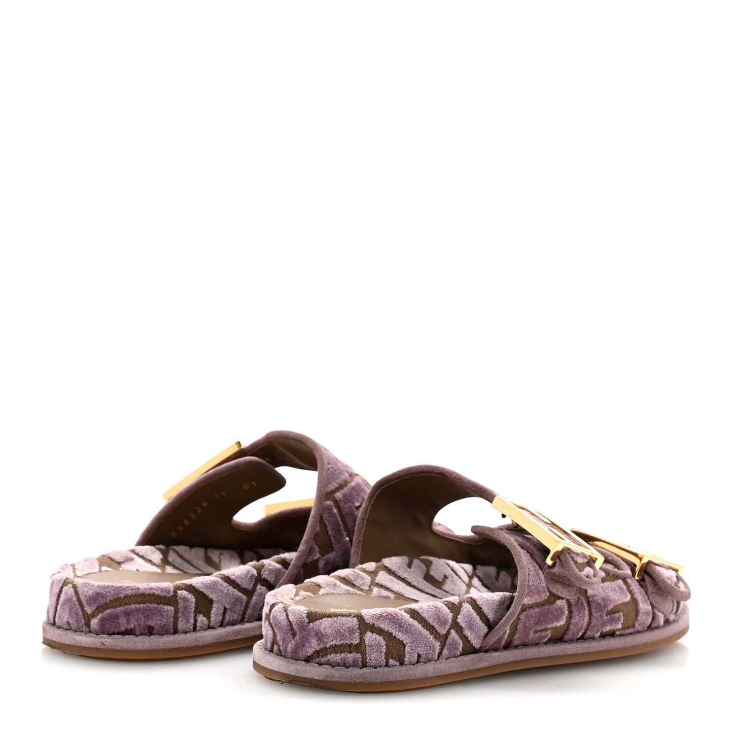 Jacquard Velvet FF Quilted Fendi Feel Buckled Slide Sandals 37 Purple