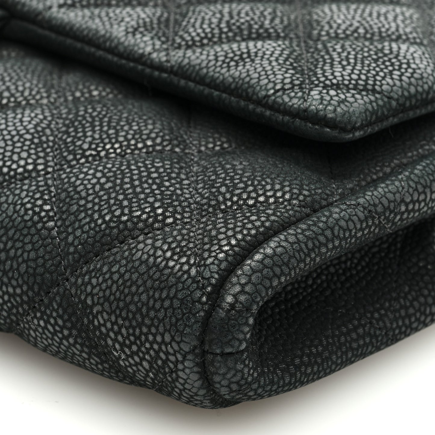 Iridescent Caviar Quilted Clutch With Chain Flap Black